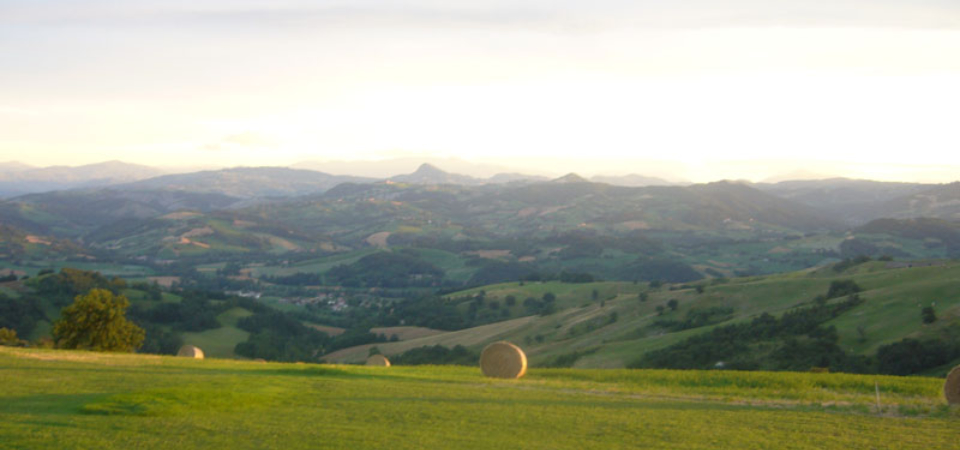 rotoballoni di fieno davanti alla vallata del ristorante
